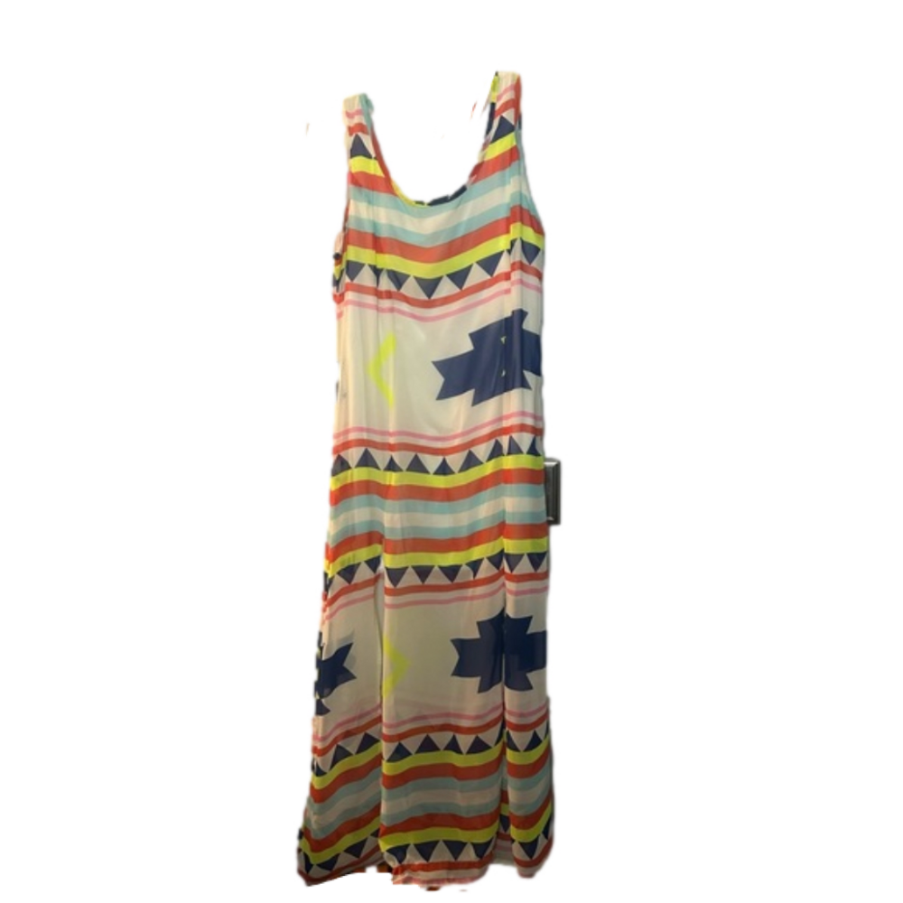 Neon tribal print sleeveless maxi dress with 2 slits size large